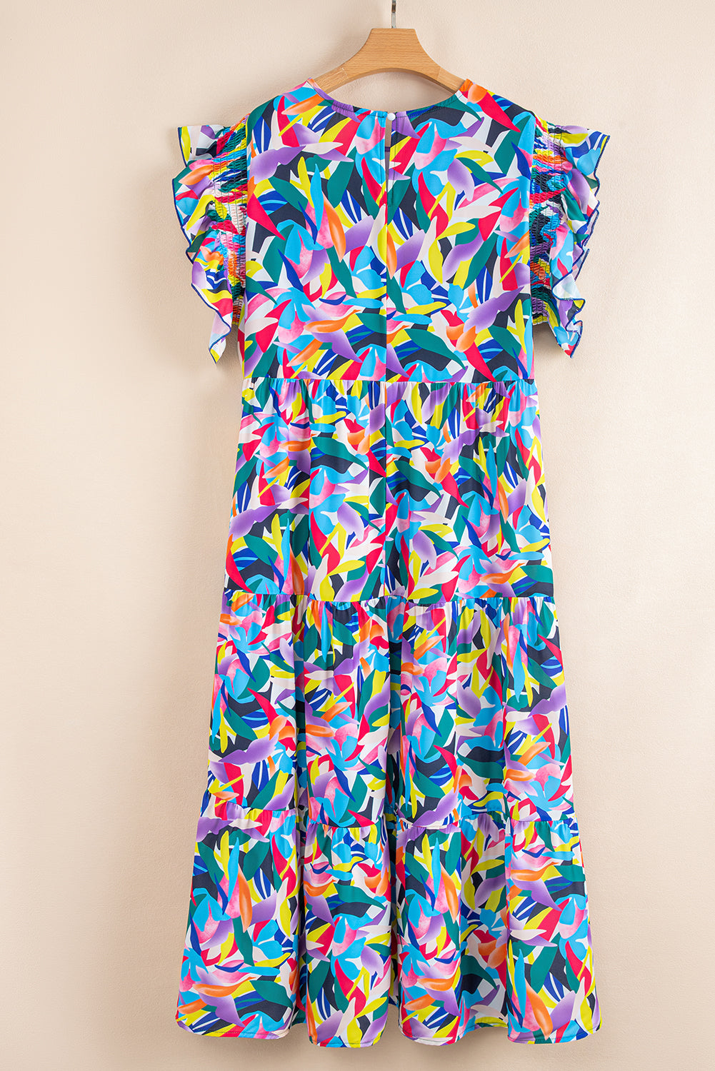 Blue Geometric Print Ruffled Short Sleeve Plus Size Tiered Maxi Dress