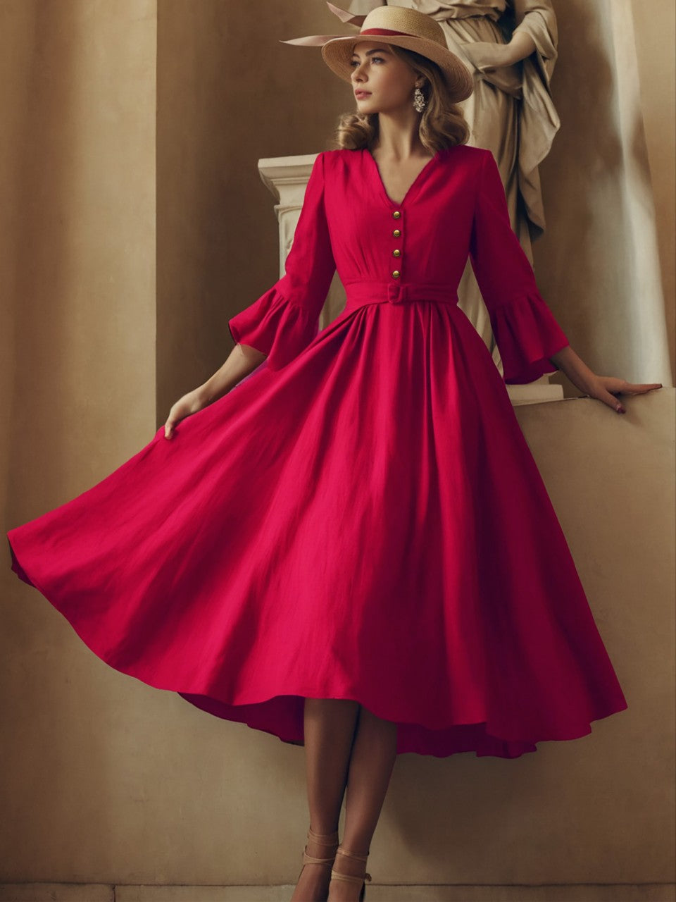 New Womens Solid-color Elegant Dress