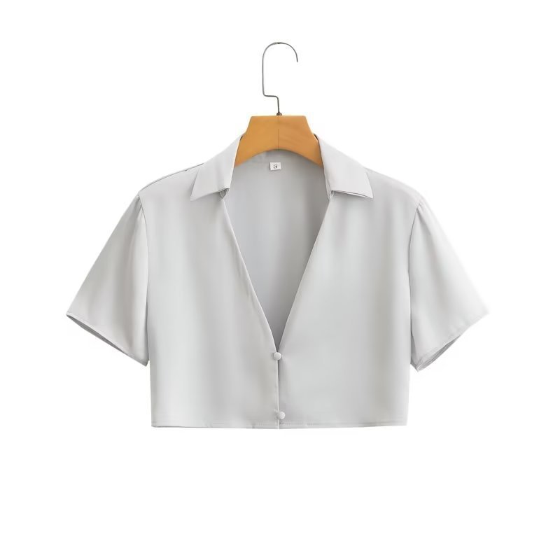 Women's New Silk Satin Short Sleeve Shirt Skirt Suit