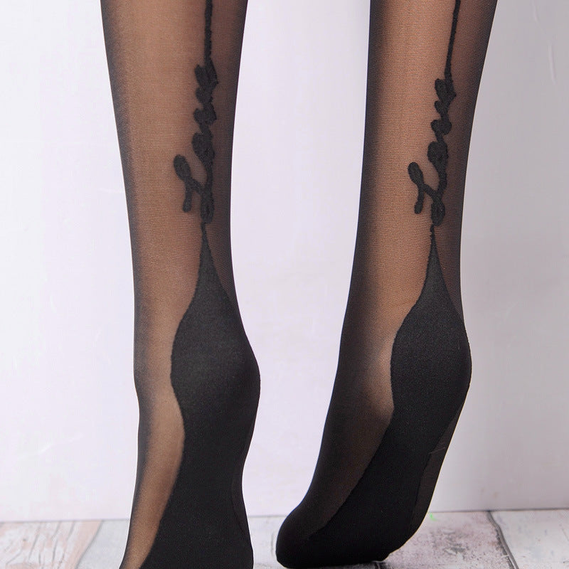 English LOVE Back Vertical Line Silk Stockings