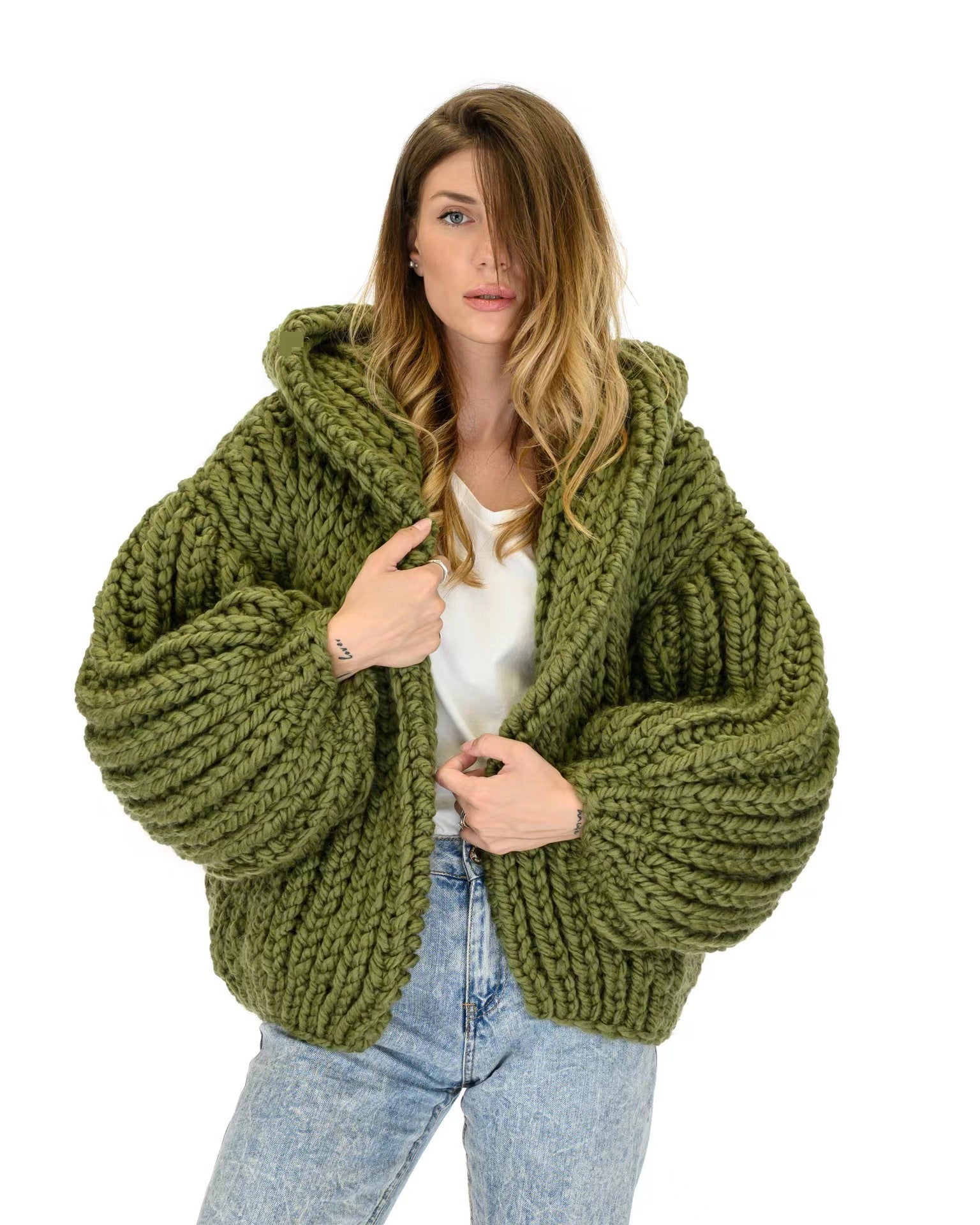 Women's Loose And Lazy Style Hooded Cardigan Sweater