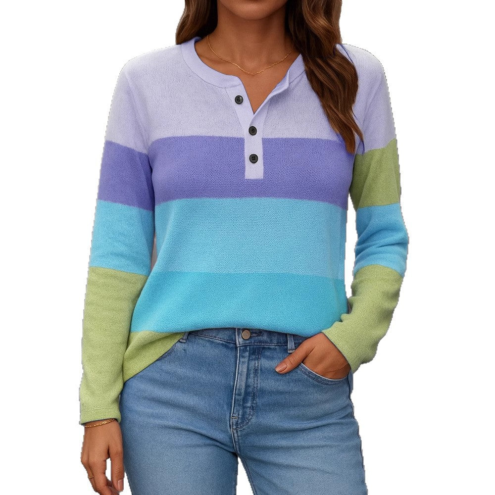 Casual V-neck Long Sleeve Loose Pullover Digital Printing