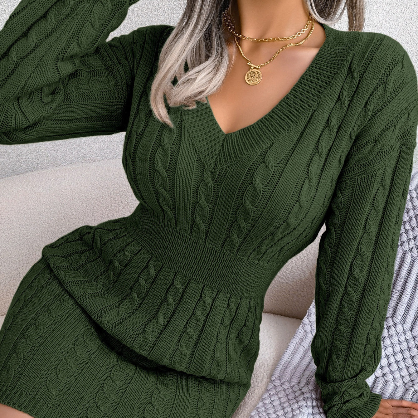 Waist-tight Twist Sheath Dress Woolen Skirt Women's Clothing