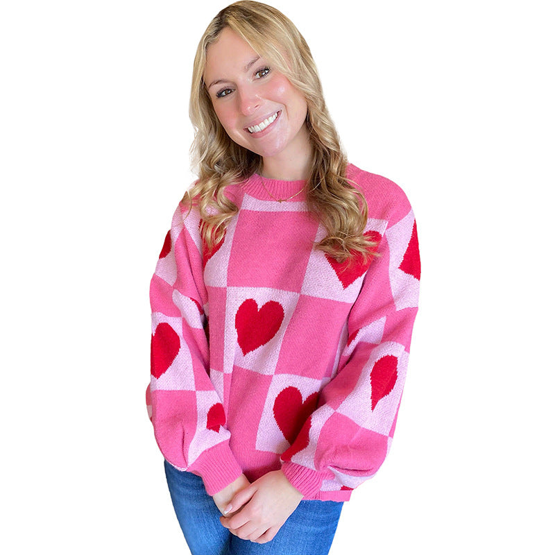 Women's Sweet Plaid Thermal Colorblock Crewneck Sweater