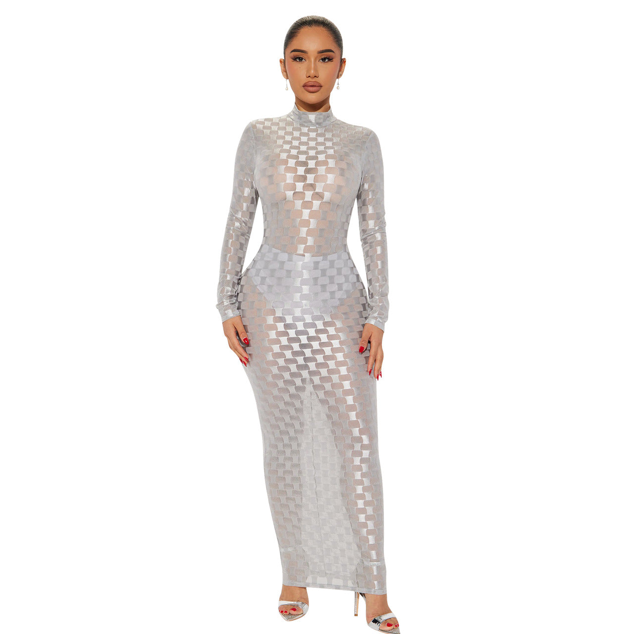 Fashionable Mesh Plaid Dress For Women