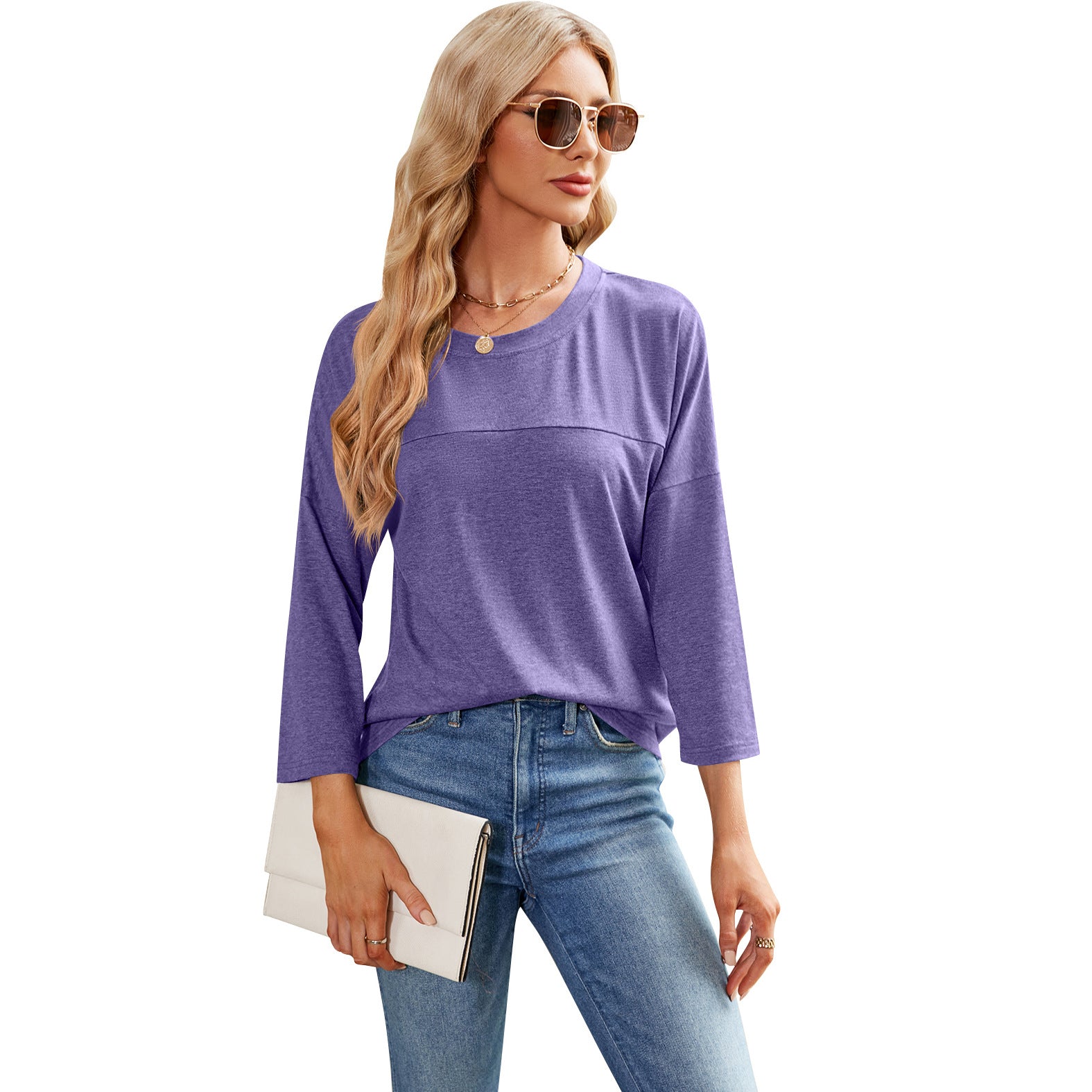 Solid Color Women's Casual Round Neck Loose T-shirt