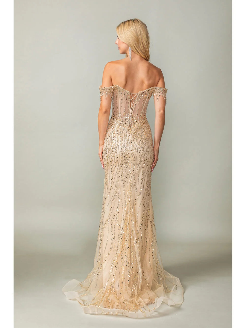 Beaded Off-the-Shoulder Mermaid Gown with Sheer Bodice and Sequin Detailing Prom Dress