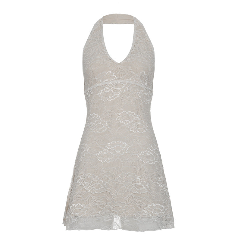Sexy Lace Halter Deep V-Neck Dress