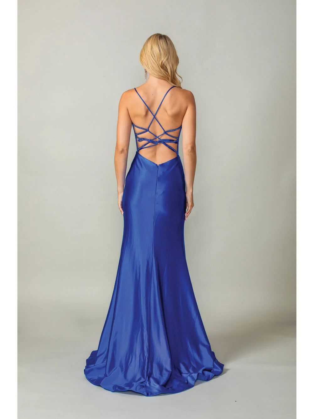 Elegant Spaghetti Strap Prom Dress with Intricate Beaded Butterfly Design and Side Slit, Featuring a Fitted Silhouette and Soft Draped Fabric