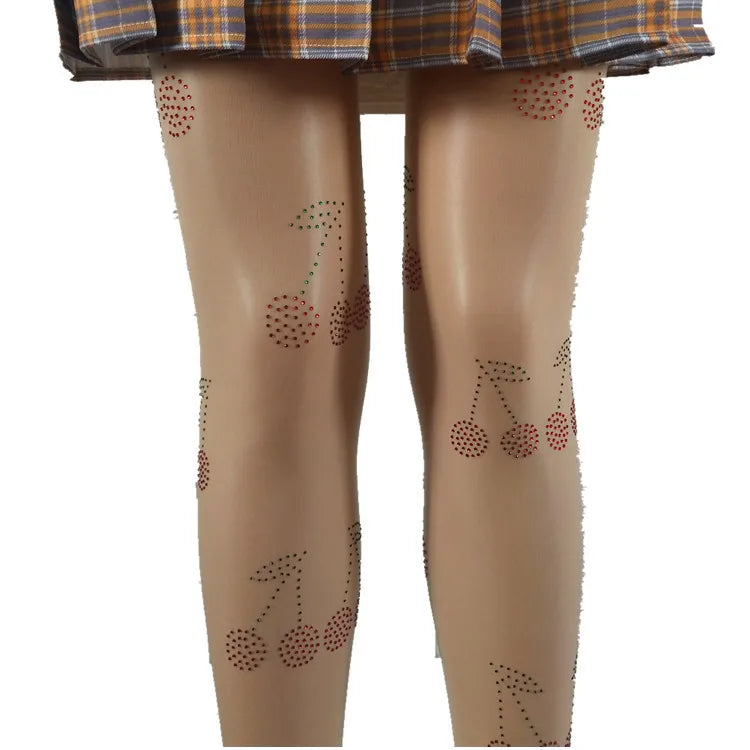 Fashion New Cherry Hot Drill Pantyhose Anti-removal Silk Arbitrary Cut Pantyhose Leggings Character Women's Socks