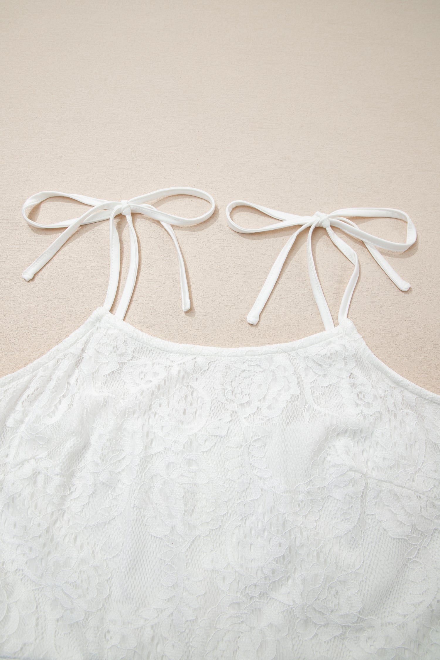 White Tie Spaghetti Straps Floral Lace Overlay Long Dress