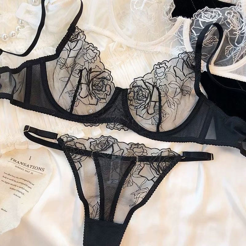 Ultra-thin Mesh Rose Embroidery Anti-sagging Lingerie Set