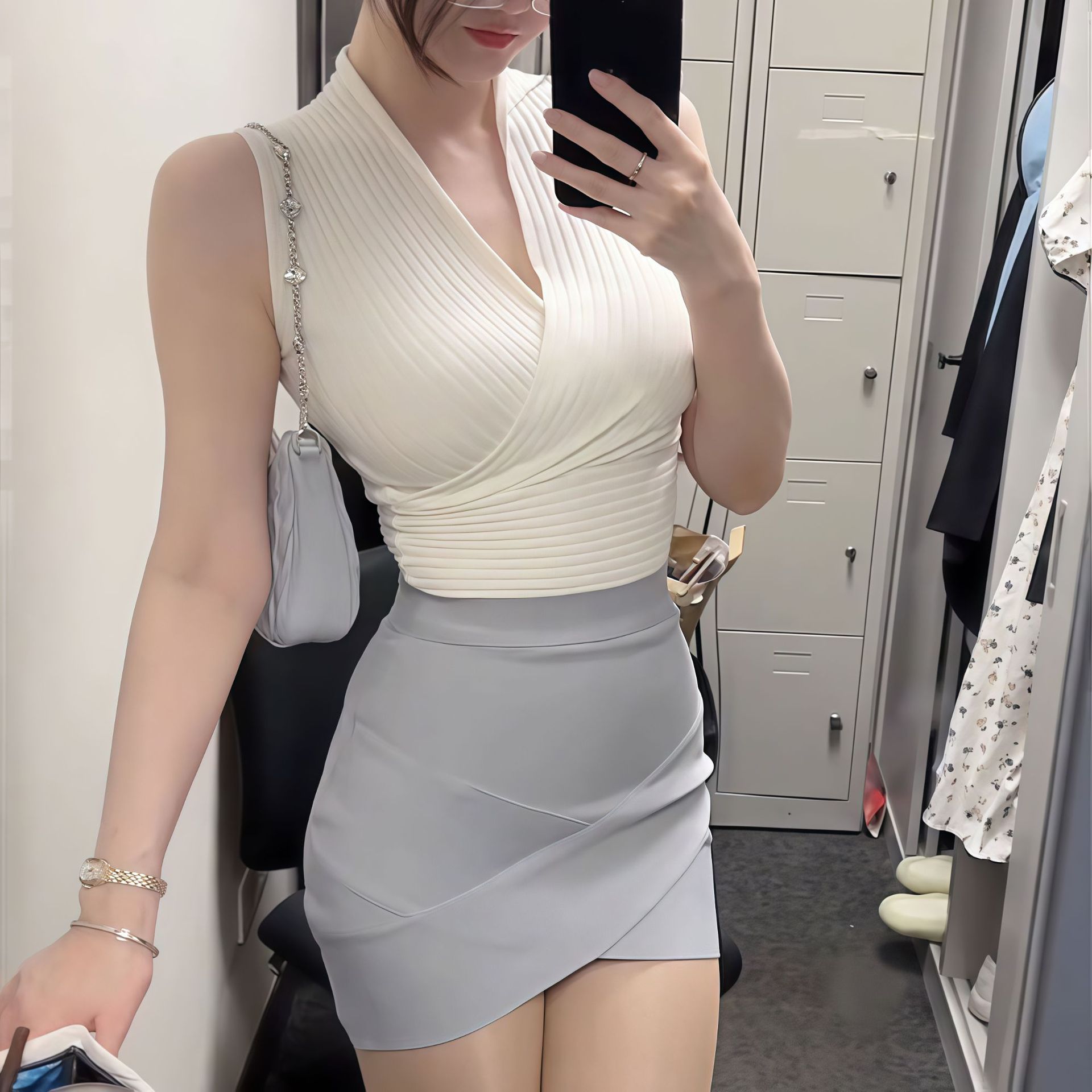 Knitte Sexy Korean-style Figure-hugging High-stretch Bandage Bodycon Skirt