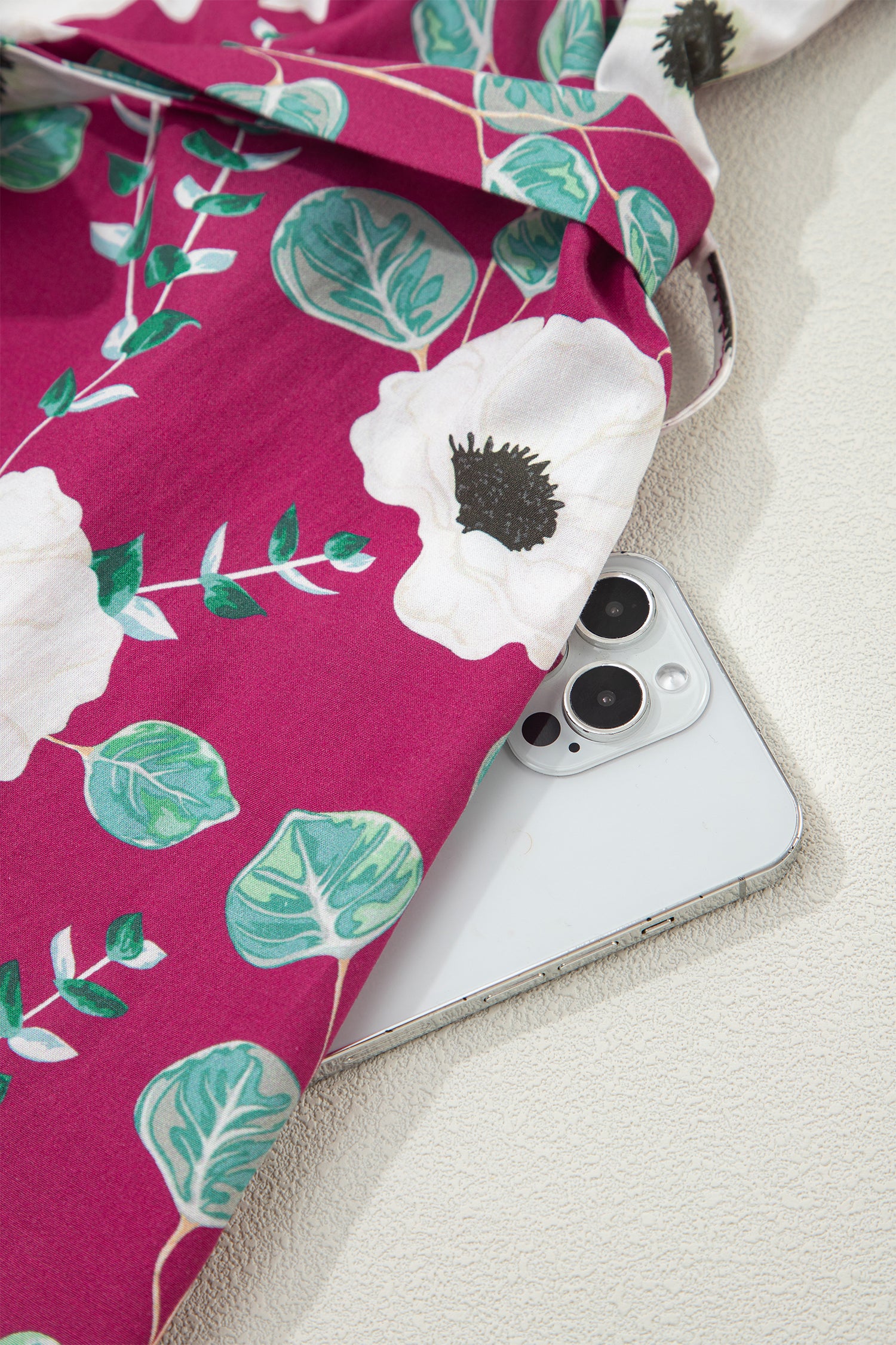 Red Floral Print Trimmed Short Puff Sleeve Mini Dress with Belt