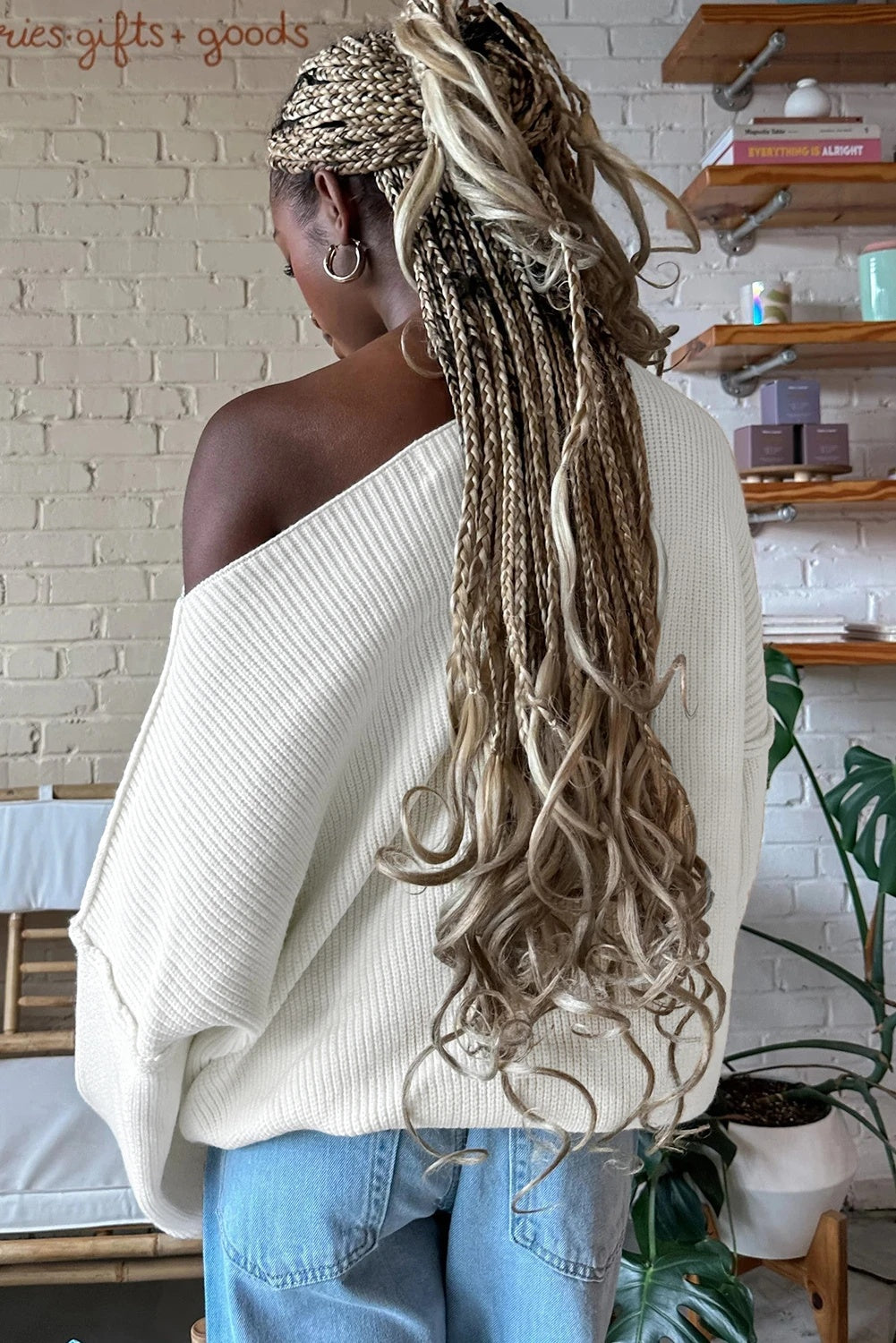 Women's Loose Casual Off-shoulder Asymmetric Collar Sweater