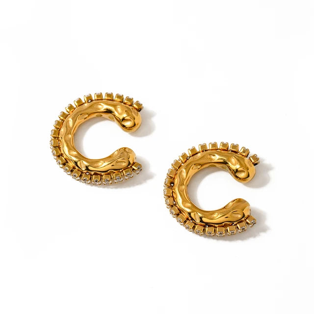 Ladies' hollowed out hammer pattern inlaid rhinestone ear clip retro pattern female earrings