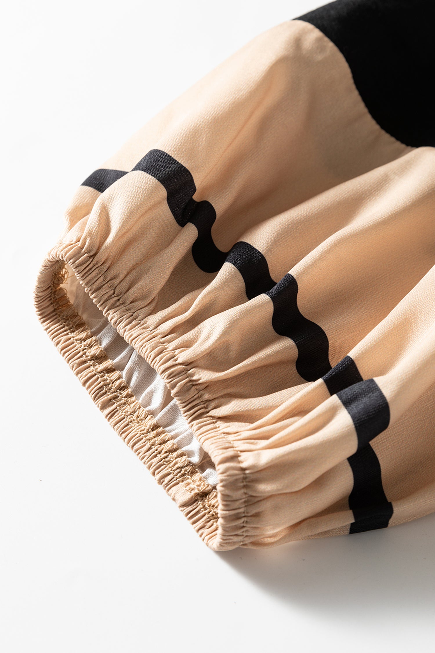 Black Plus Size Color Block Striped Trim V Neck Long Sleeve Shift Mini Dress