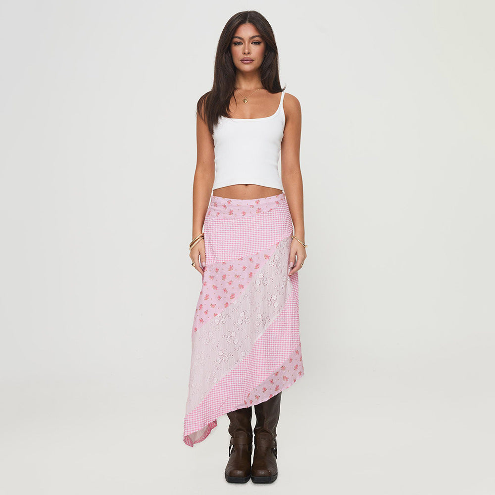 Womens Casual Resort-style Asymmetric Polka-dot Sheer Skirt