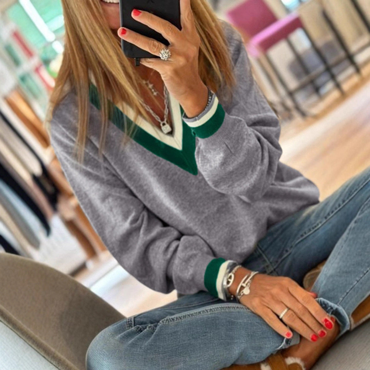 Casual Style Loose Knitted Top For Women