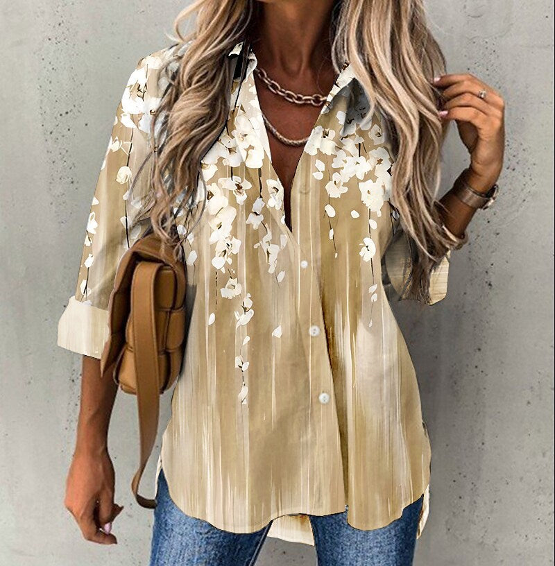 Floral Print Plus-size Long-sleeve Shirt