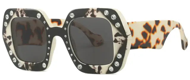 Fashion Square Luxury Sunglasses Women Men Retro Brand Designer Diamond Inlay Sun Glasses Male Trend Big Frame Traveling Goggles