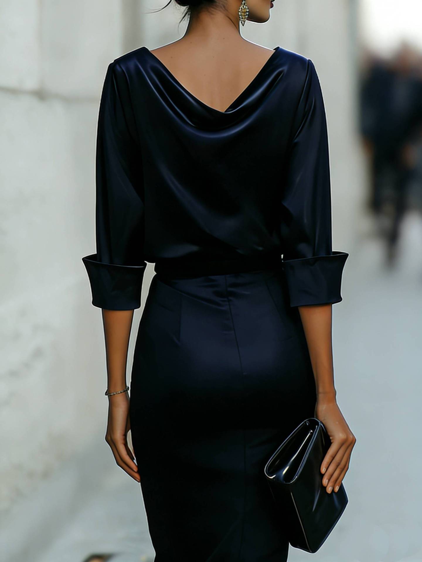 Simple Swing Collar Long Sleeved Shirt Women's Dress