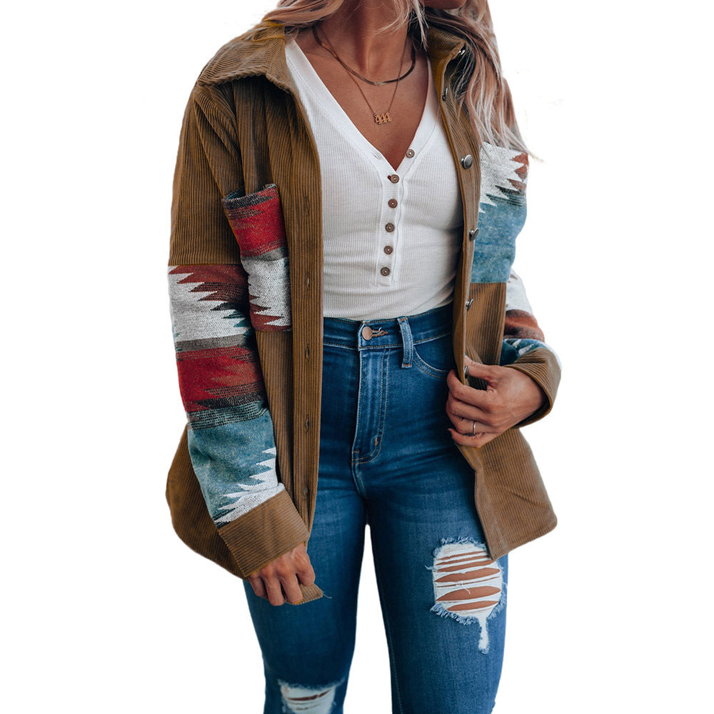 European And American Retro Ethnic Style Corduroy Coat For Women
