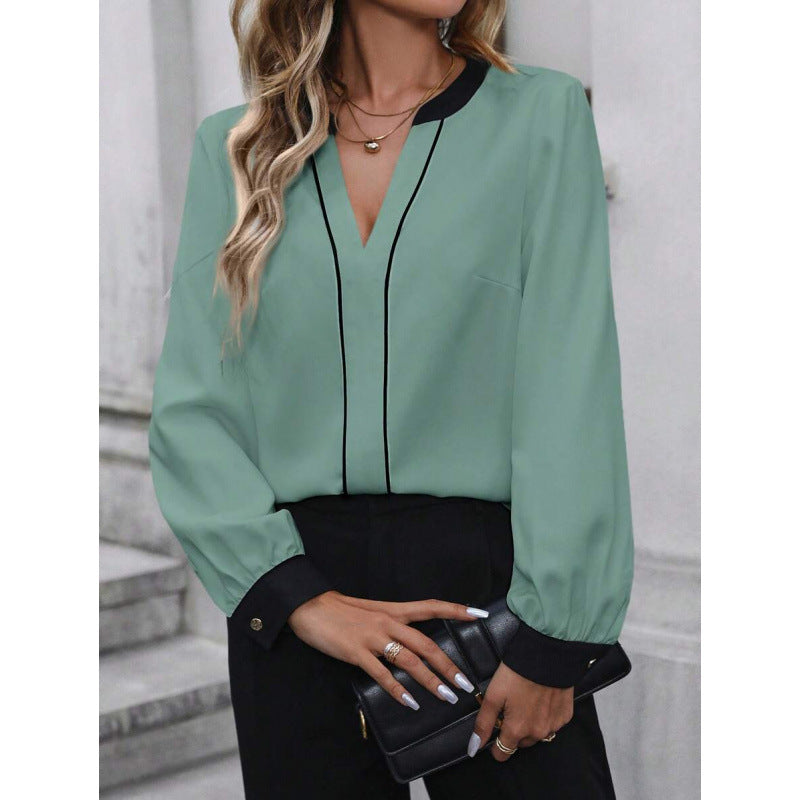 Color Matching Slit Collar Long Sleeve Elegant Workplace Suit