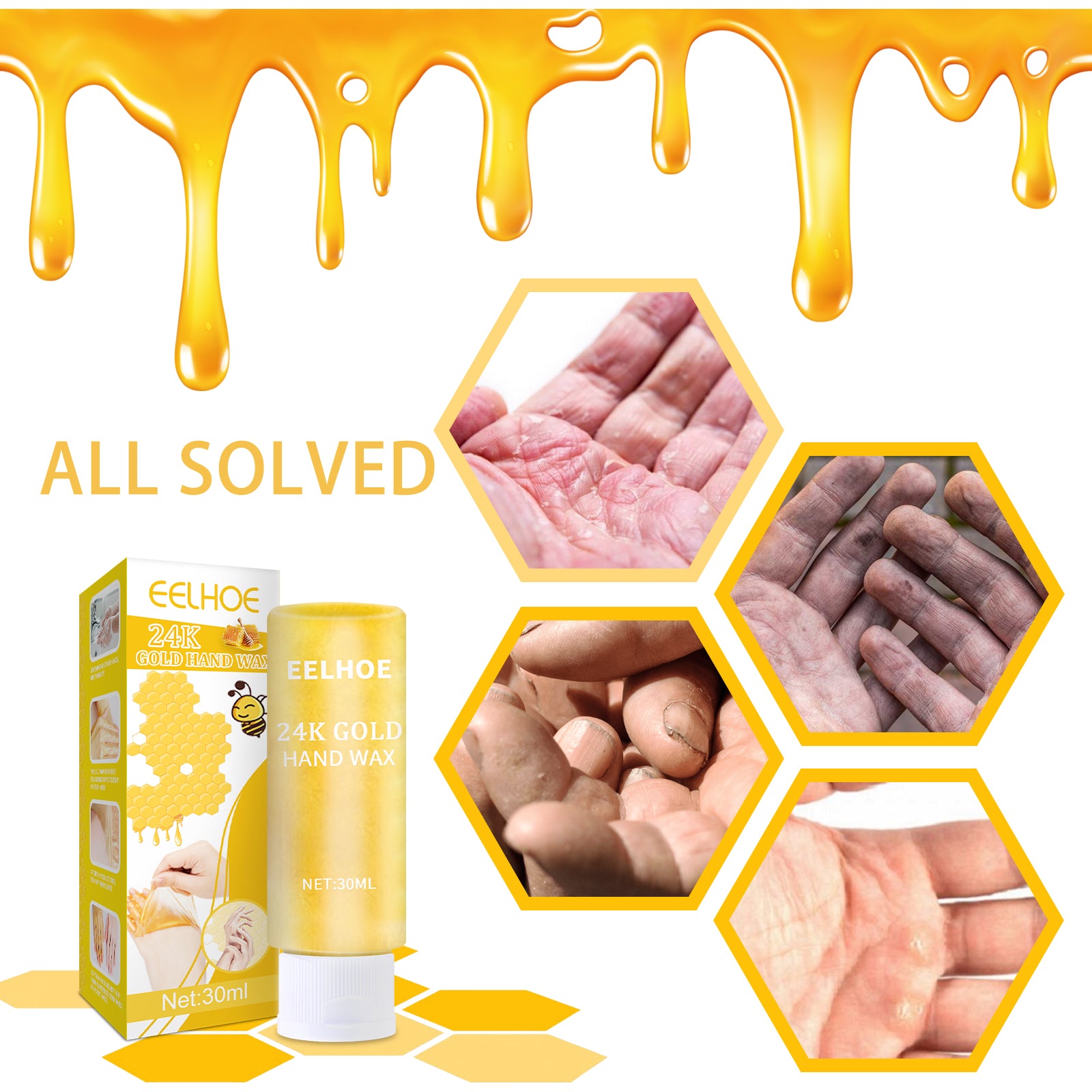 24k Gold Hand Mask, Moisturizing And Exfoliating Delicate Hands Care Honey Hand Mask