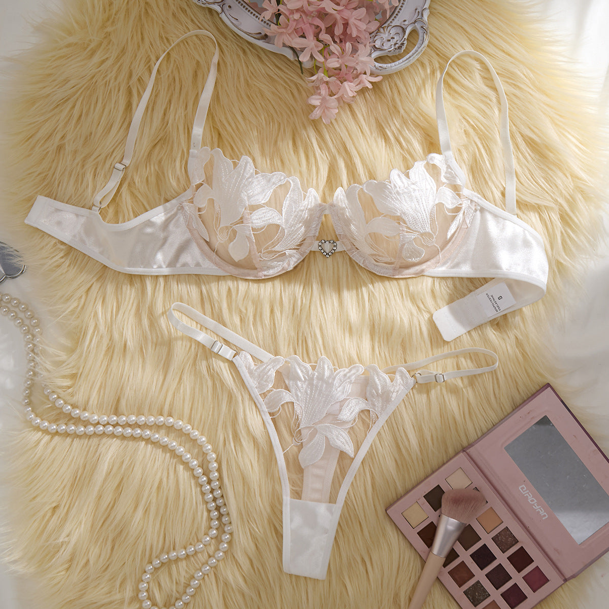 Sheer Floral Embroidery Sexy Lingerie Set
