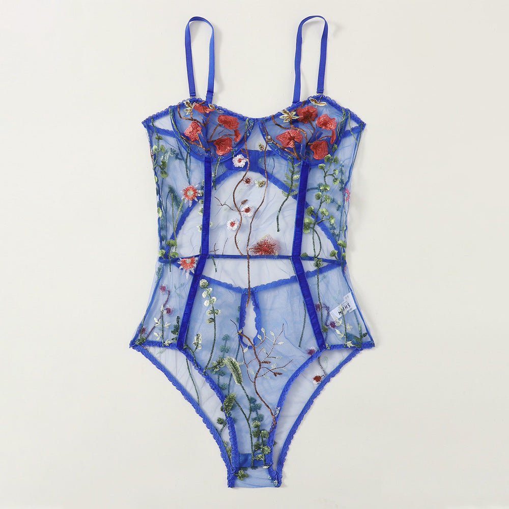 Women's Fashion Flower Embroidery Bodysuit