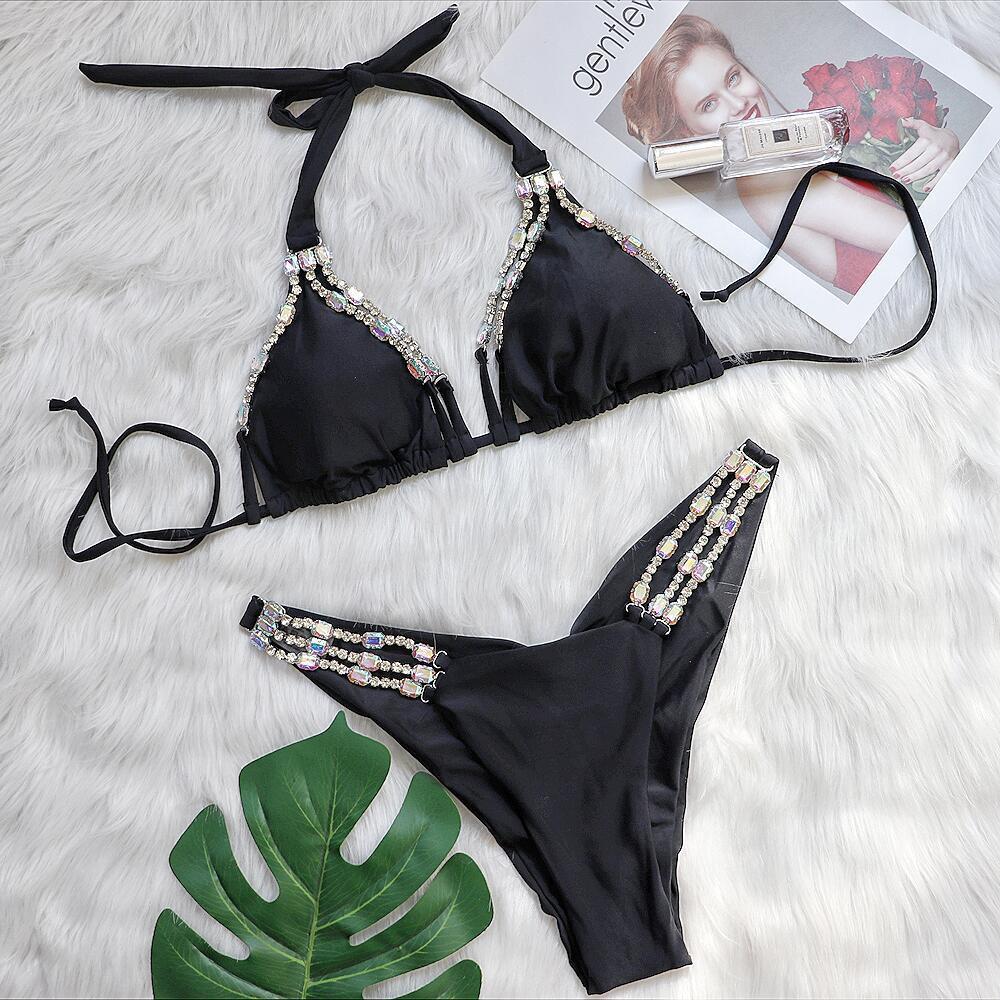 Metal Diamond Studded Chain Strap Women's Fission Swimsuit