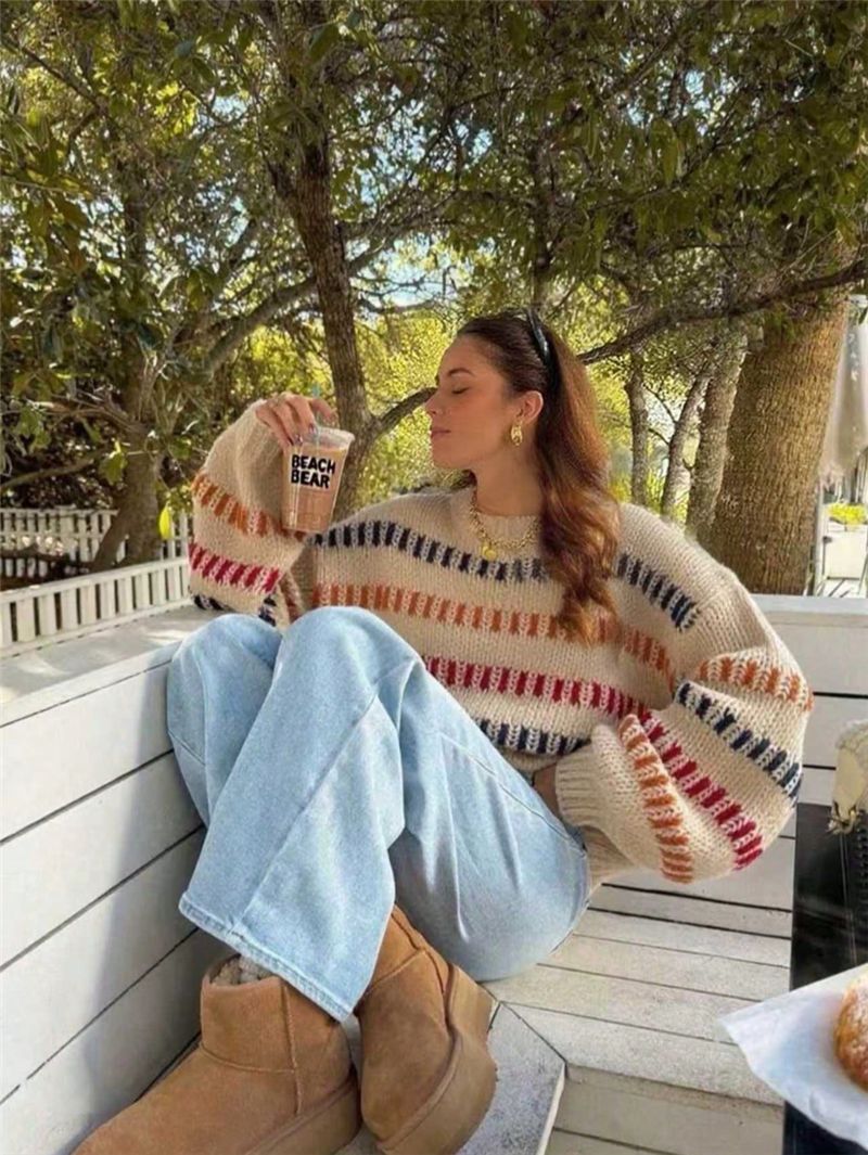 Casual Fashionable Retro Loose-fit Sweater With Batwing Sleeves