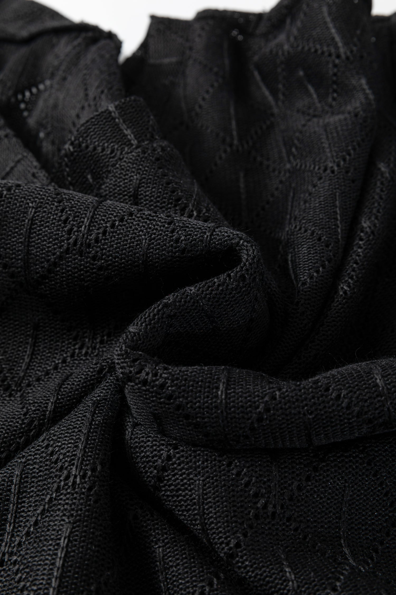 Black Pointelle Rhombus Knit Plus Size V Neck Loose Top