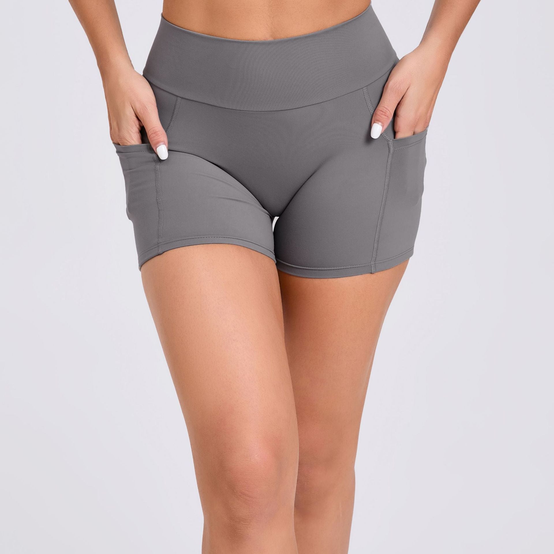 High Waist Tight Yoga Shorts With Pockets On Both Sides