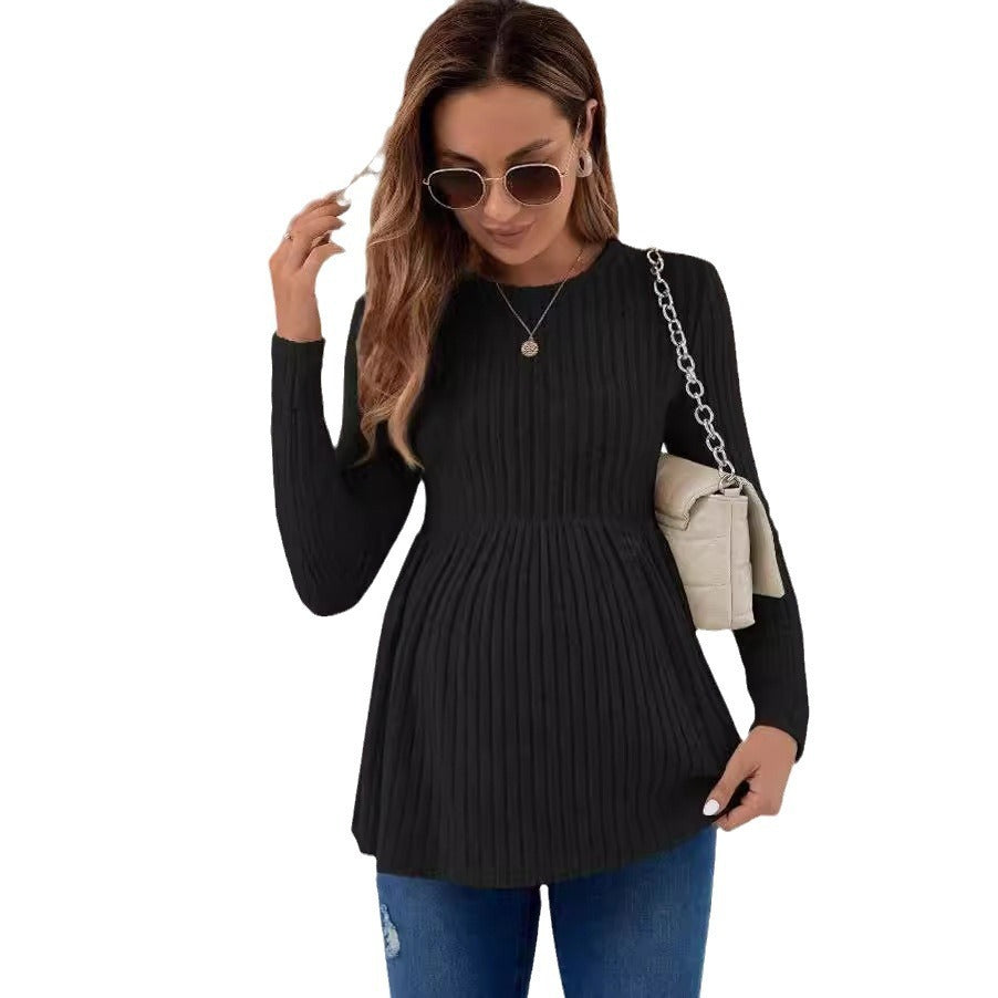Long Sleeve Maternity Top Solid Color Pullover T-shirt