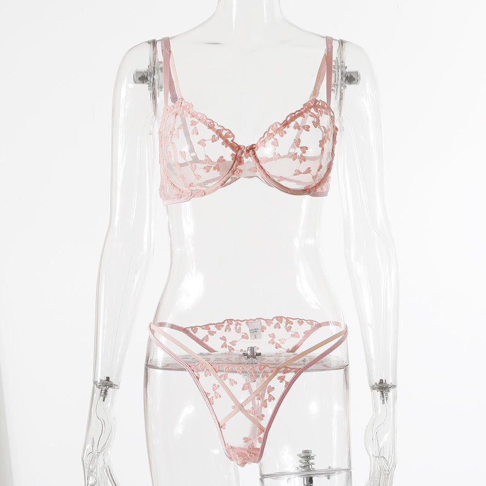 European And American Women's Crochet Lace Perspective Bow Lingerie