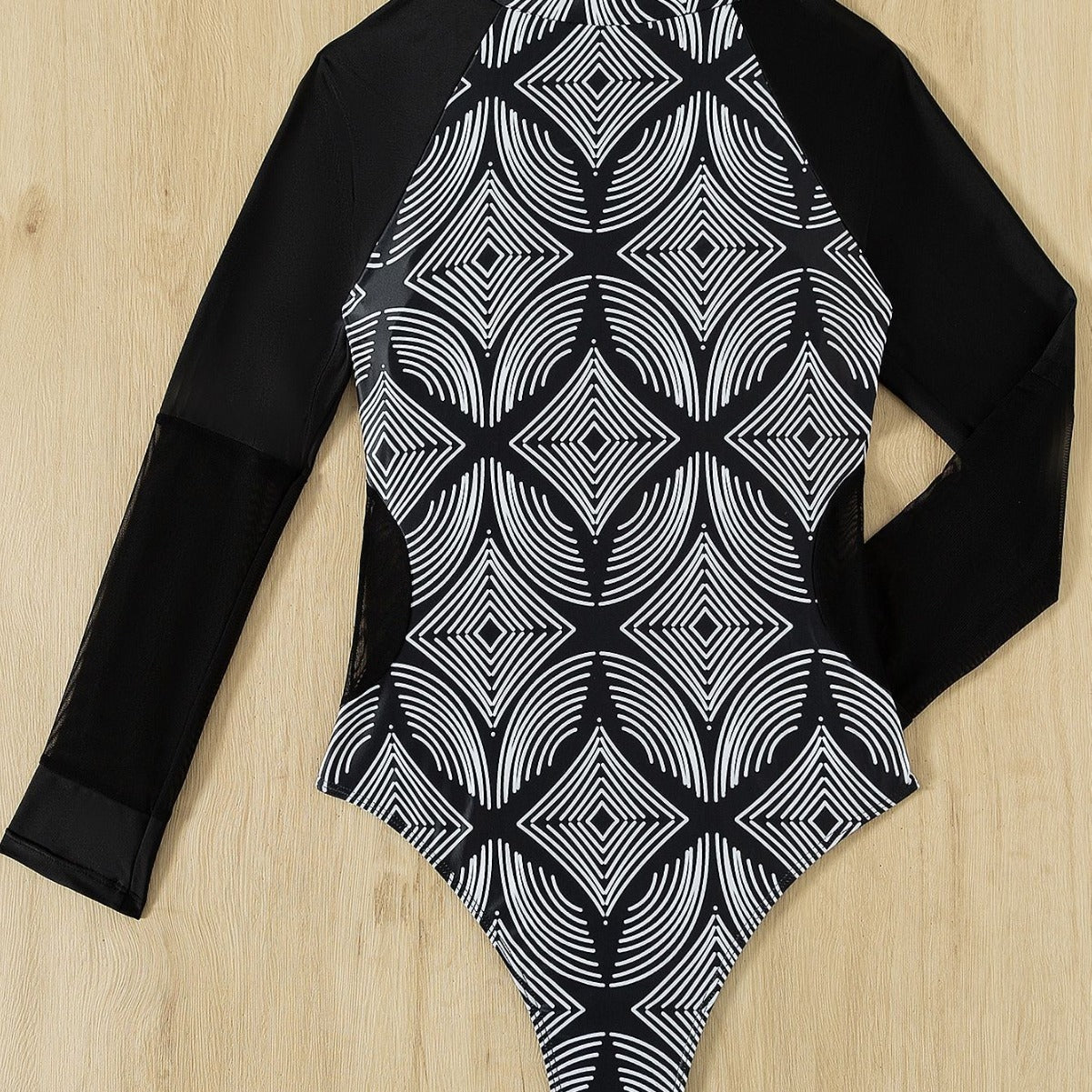 Mesh Long Sleeve Bikini Printed Zipper Diving Suit Swimsuit