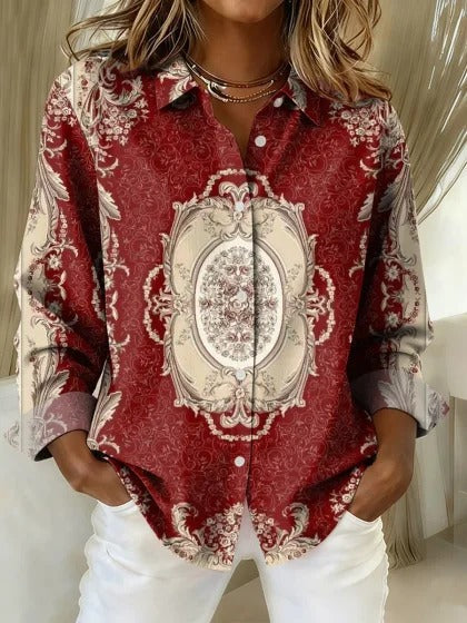 Womens Retro Plaid Printed Long-Sleeve Shirt With Star Design