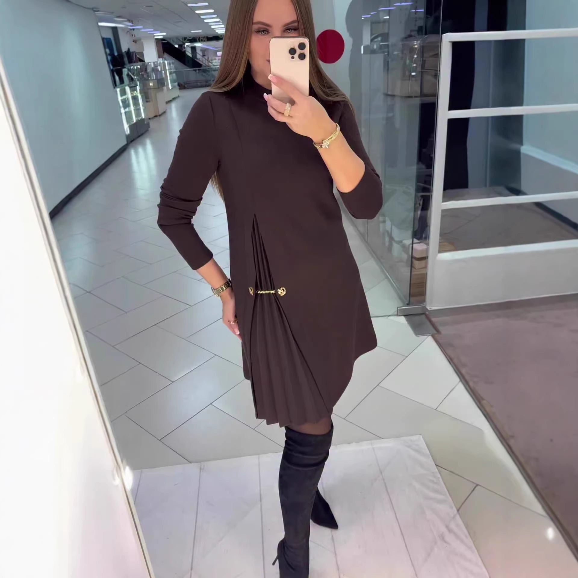 Short-sleeve Solid-color Chic Cropped Dress