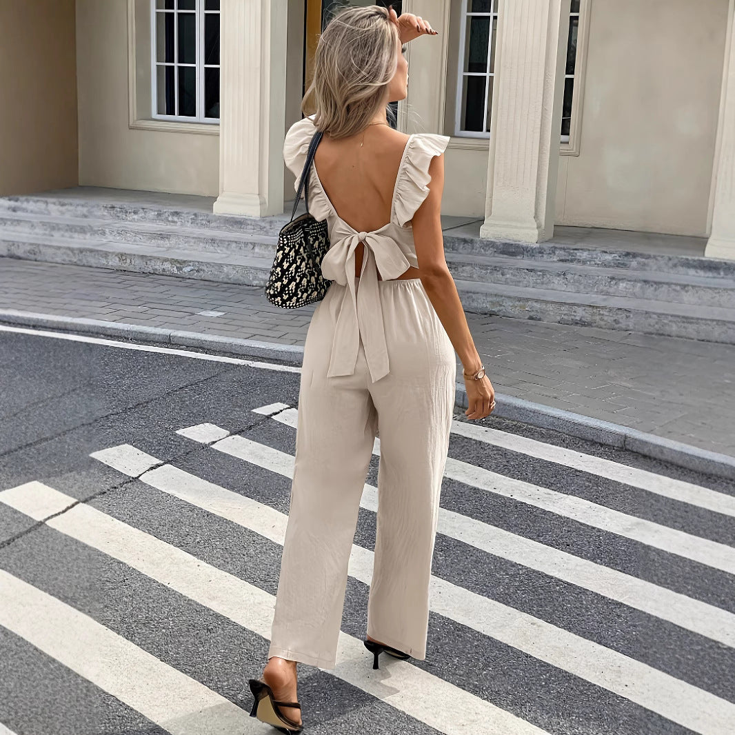 Casual Fashionable Sleeveless And Three-quarter-sleeve Jumpsuit