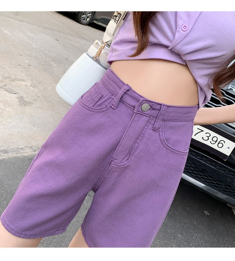 New Color High Waist Fifth Jeans Women Korean Style Straight