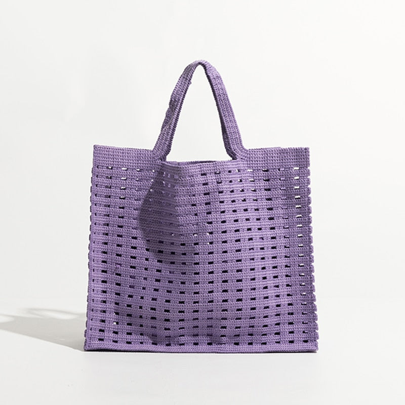 New Woven Bag Hollow Waffle Handmade Bag Candy Color Large Capacity All-Match Handbag for Women