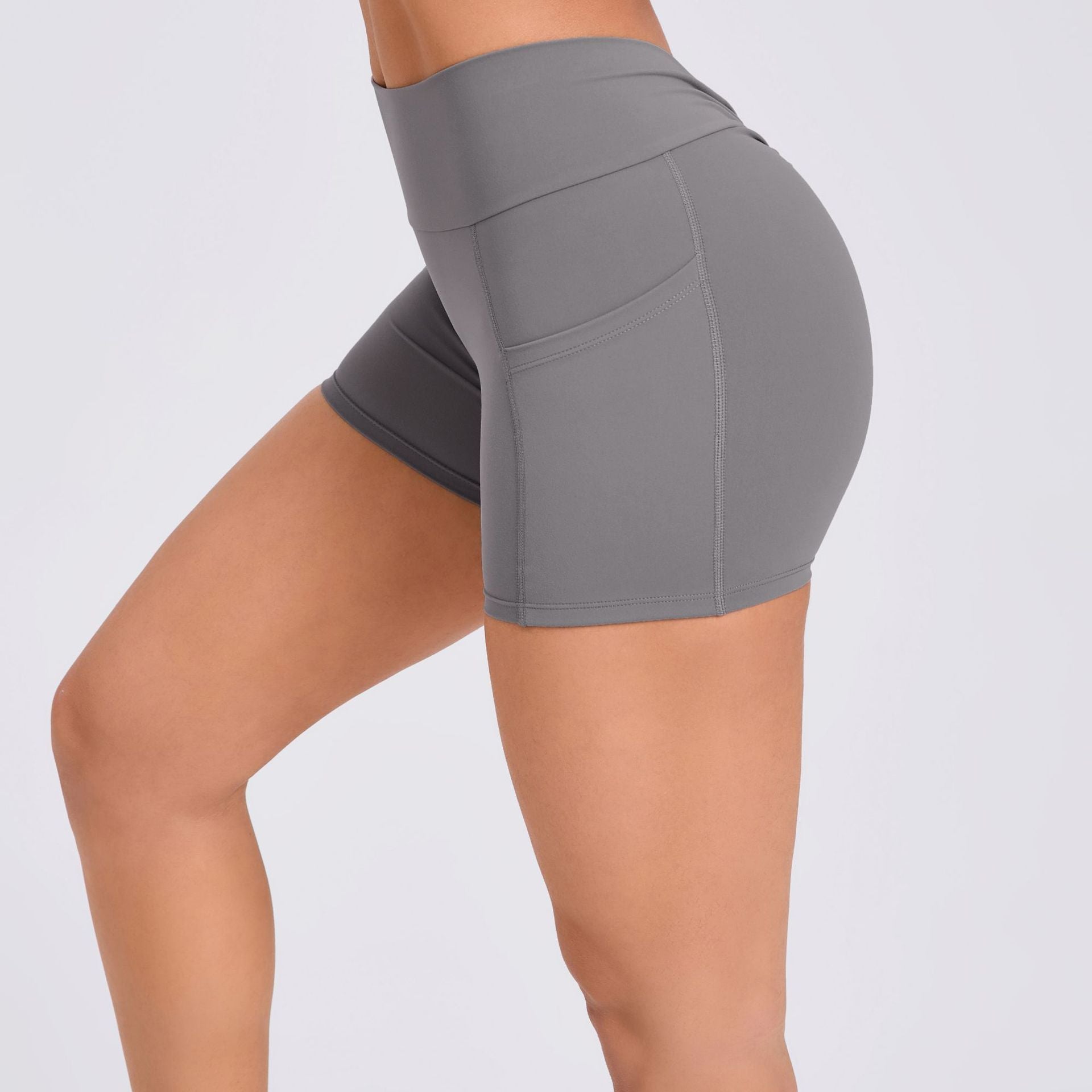 High Waist Tight Yoga Shorts With Pockets On Both Sides
