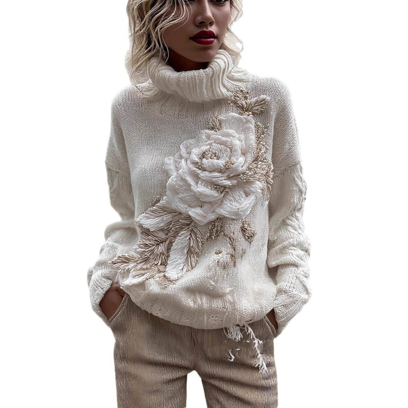 New European And American-style Womens Printed Turtleneck Sweater Hoodie