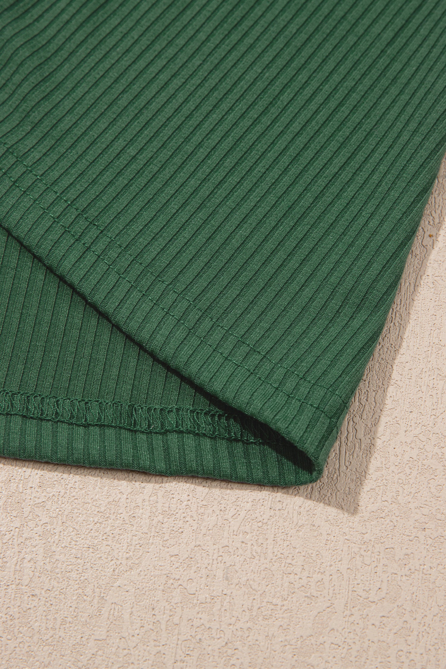 Blackish Green Solid Color Ribbed Ruffled Short Sleeve T Shirt