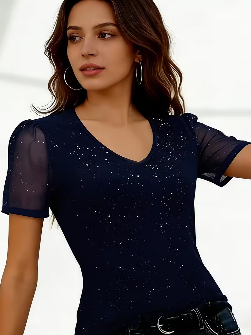 Short Sleeved Loose V-neck Fashionable Casual T-shirt