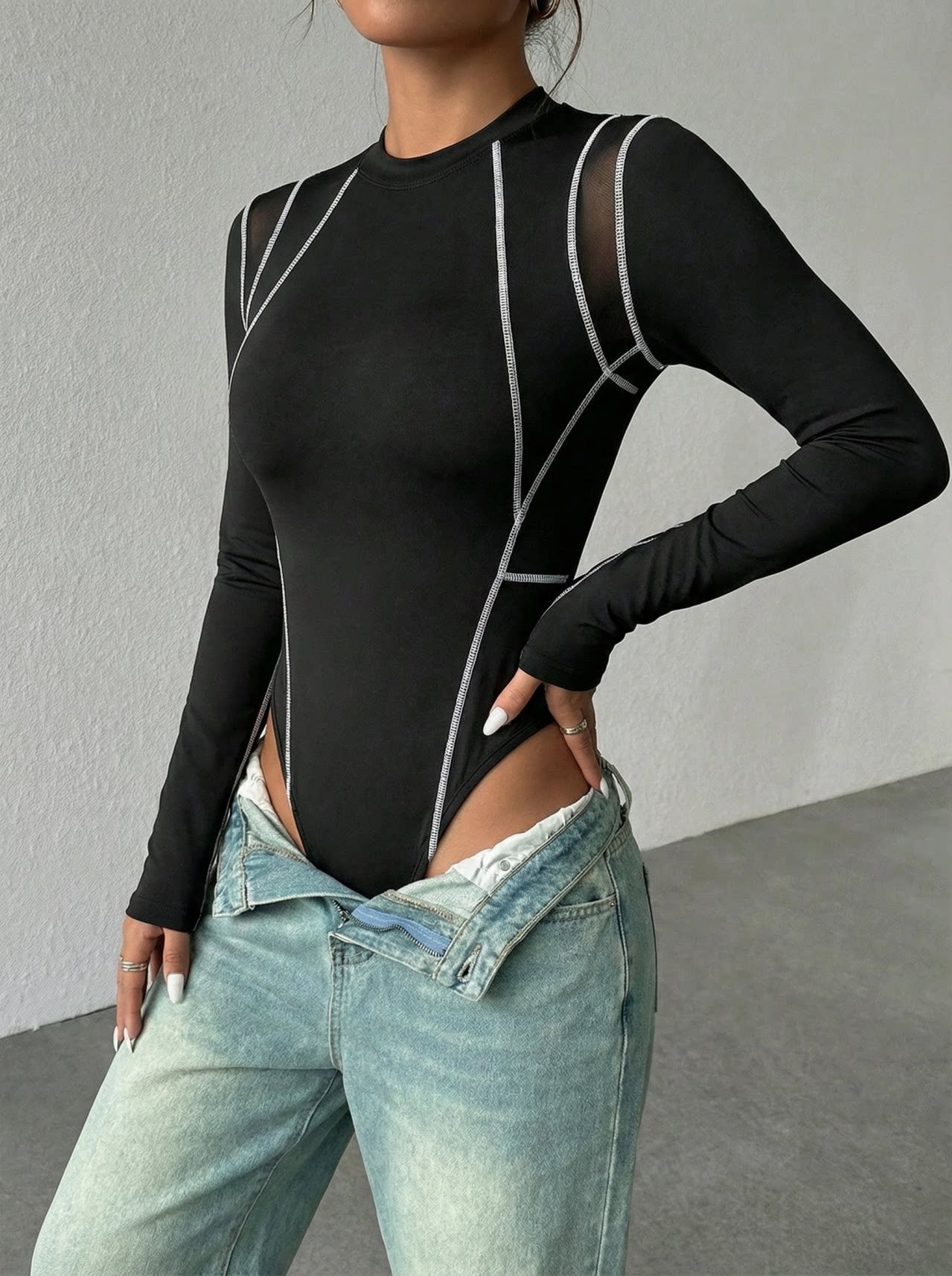 Women's Mesh Long-sleeve Jumpsuit