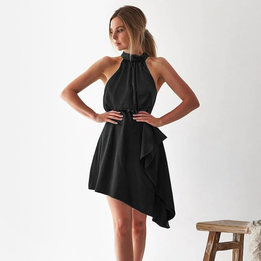 New Women's Dress Hanging Neck Tank Top Evening Dress Celebrity Sling Dress Wedding Dress Mid skirt
