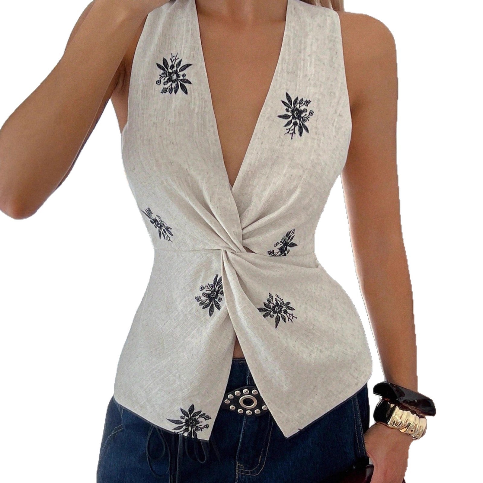 Summer Floral Print Sleeveless Casual Womens Tank Top